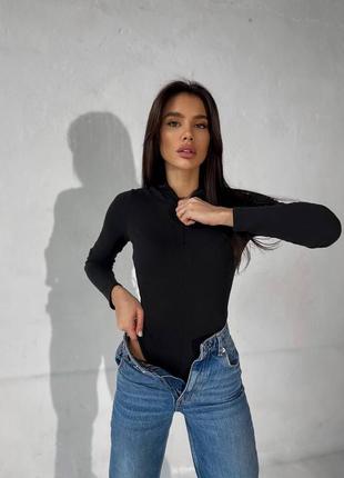 Боди бодик женское жіноче боді бодік с з рукавами высокой горловиной под шею горло на молн...