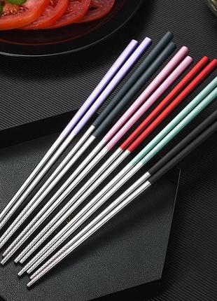 Премиум китайские японские палочки для еды "silver" в комплекте с кейсом многоразовые нержавейка6 фото