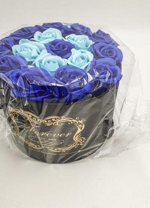 Подарочный синий набор мыла из роз в шляпной коробке оригинальный подарок4 фото