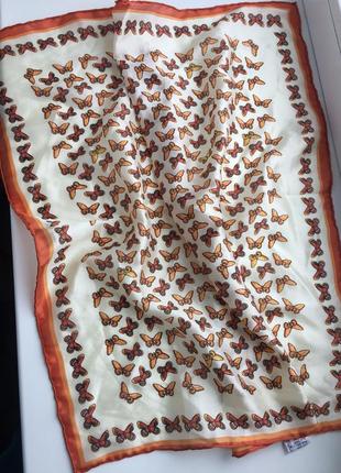 Шовковий платок, хустка, шов роуль, 100% шовк шелк, метелики , бабочки1 фото