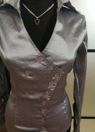 Атласна шовкова сіра блуза/сорочка s/m2 фото