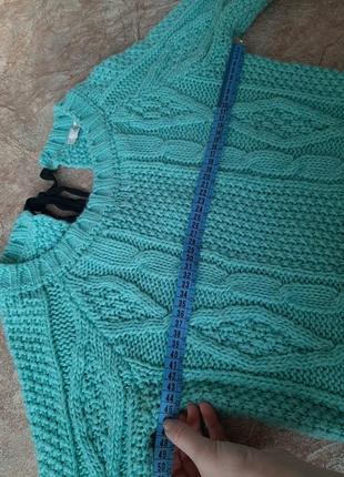 Джемпер довгий подовжений светр світер теплий зав'язка м'ятниц бірюзовий косичка в'язаниц осінь зима4 фото