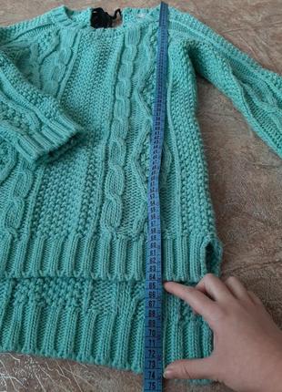 Джемпер довгий подовжений светр світер теплий зав'язка м'ятниц бірюзовий косичка в'язаниц осінь зима3 фото