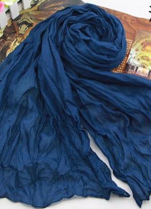 Женский шарфик темно-синий - размер шарфа 170*40см, хлопок, полиэстер