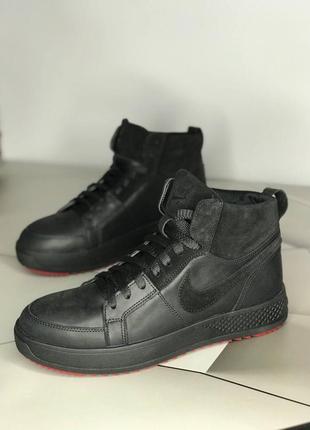 Мужские чёрные кожаные ботинки nike чоловічі чорні шкіряні черевики nike3 фото