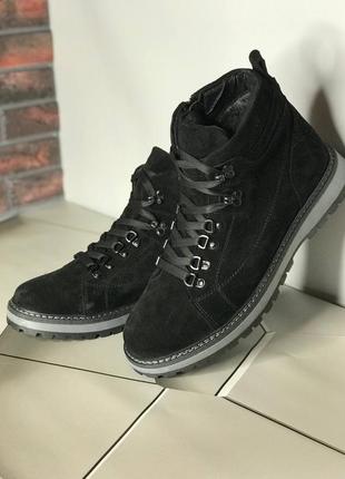 Мужские чёрные замшевые ботинки чоловічі чорні замшеві черевики