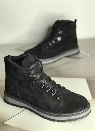 Мужские чёрные замшевые ботинки чоловічі чорні замшеві черевики9 фото