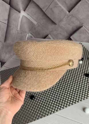 Жіночий картуз кашкет кепі бежевий мохеровий зі змійкою