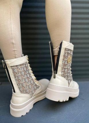Женские люксовые бежевые кремовые трикотажные ботинки сапожки с молнией сзади на меху осень зима в стиле диор7 фото