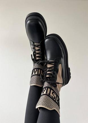 Трикотажные брендовые черные бежевые беж ботинки осень весна в стиле диор5 фото