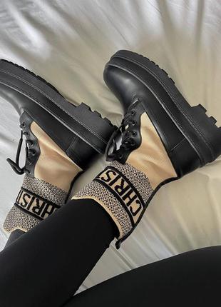 Трикотажные брендовые черные бежевые беж ботинки осень весна в стиле диор4 фото