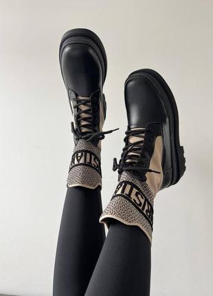 Трикотажные брендовые черные бежевые беж ботинки осень весна в стиле диор6 фото