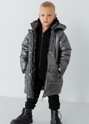 Зимове пальто графітове  для хлопчиків до -30 морозу тепле на флісі всередині2 фото