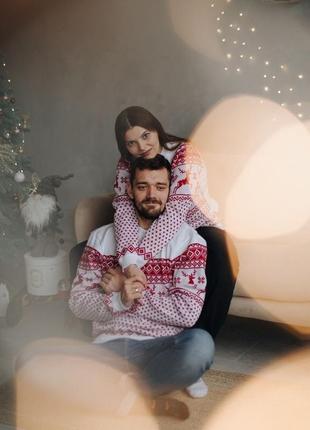 Сімейний набір новорічних светрів family look для фотосесії новорічні светри для сім'ї для двох8 фото