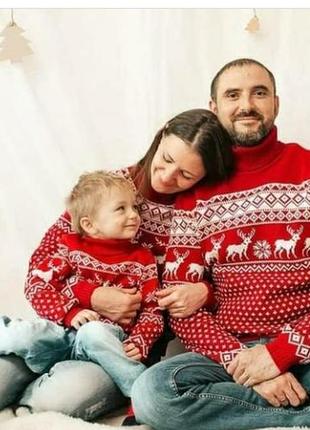 Теплий новорічний светр із оленями family look8 фото