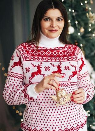 Теплий новорічний светр із оленями family look2 фото