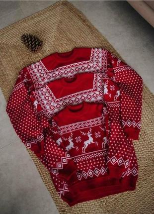 Теплий новорічний светр із оленями family look10 фото