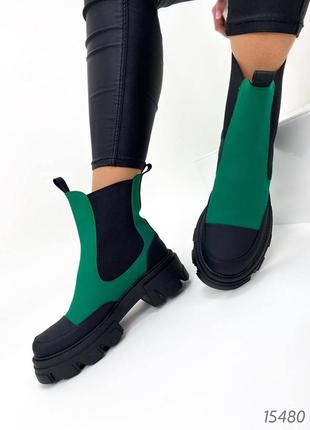 Жіночі черевики челсі зелені, чорний /зелений, еконубук люкс якість, демі6 фото