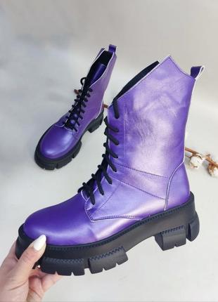 Фіолетові яскраві черевики tokyo натуральна шкіра замш зима демисезон