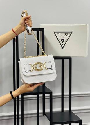 Сумка белая женская в стиле guess сумка маленькая гесс сумочка клатч кросс-боди