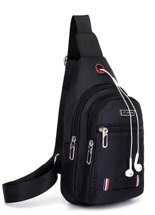 Бананка мужская сумка через плечо aliri_10256 черная с выходом для наушников