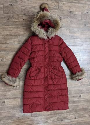 Красивый теплый пуховик с натуральным мехом для девушки холофайбер зимнее пальто3 фото