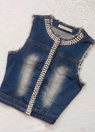 Джинсова жилетка miss bon bon + в подарунок трендове кольє