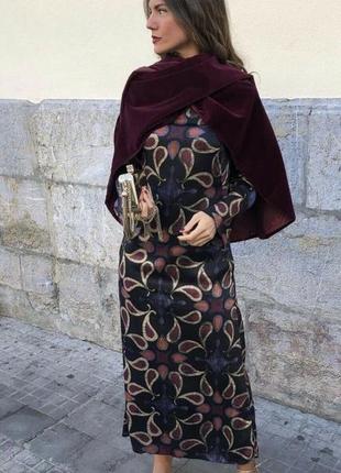 Платье миди zara с принтом разноцветный5 фото