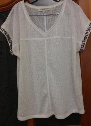 Стильная белая трикотажная блузка с декором next р.121 фото