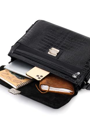 Вместительный мужской портфель karya 20939 кожаный черный7 фото