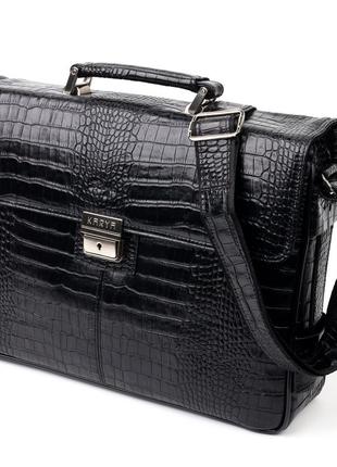 Вместительный мужской портфель karya 20939 кожаный черный1 фото