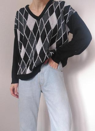Винтажный шерстяной свитер джемпер жения джемпер винтаж свитер в ромбы пуловер лонгслив реглан винтаж шерстяной свитер3 фото