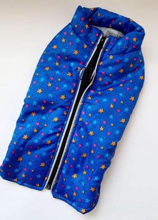 Одяг для собаки жилет утеплений на блискавці зі світловідбиваючою стрічкою синій зірки 301 фото