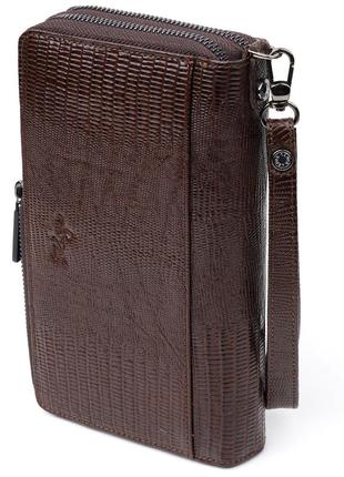 Удобный мужской клатч из фактурной кожи karya 20851 коричневый1 фото