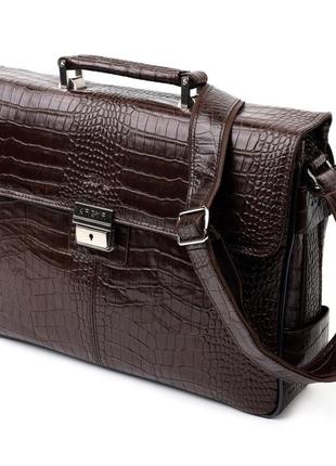 Чоловічий портфель із фактурної шкіри karya 20938 коричневий1 фото