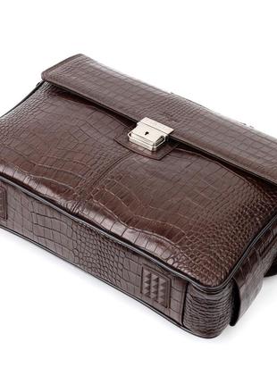 Чоловічий портфель із фактурної шкіри karya 20938 коричневий7 фото