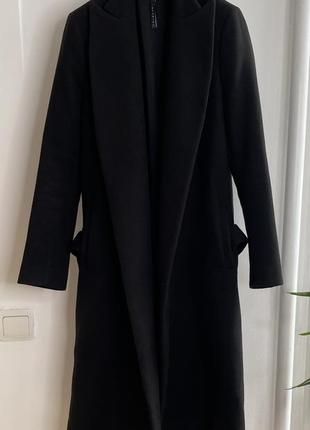 Класичне кашемірове пальто халат в чорному кольорі1 фото