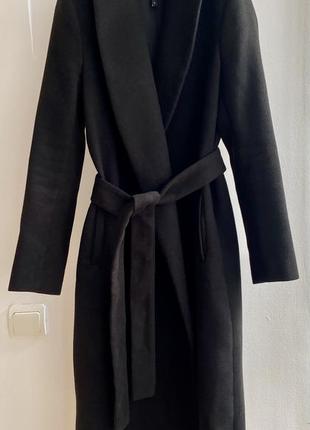 Класичне кашемірове пальто халат в чорному кольорі4 фото
