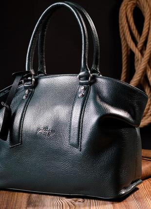 Практичная деловая женская сумка karya 20889 кожаная зеленый9 фото