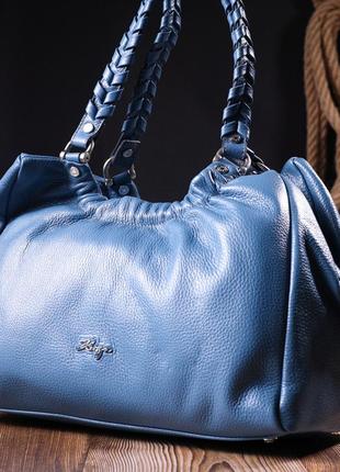 Незвичайна жіноча сумка з ручками karya 20842 шкіряна синій7 фото