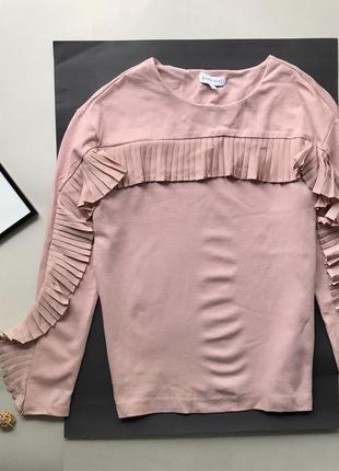 Свободный розовый нюдовый свитер с рюшами / бежевый свитшот1 фото