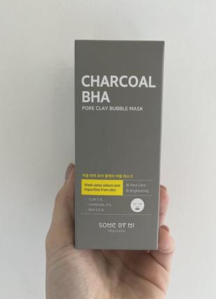 Маска-пінка від чорних цяток some by mi charcoal bha pore clay bubble mask 120мл2 фото