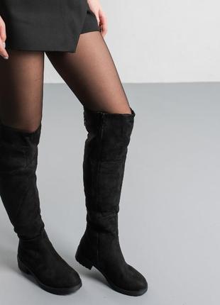 Стильні чоботи жіночі замшеві чорні зимові (зима 2022-2023)