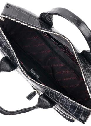 Красива чоловіча сумка-портфель із фактурної шкіри karya 20873 чорний4 фото