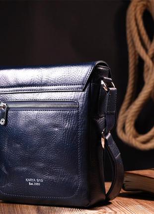 Практична чоловіча сумка karya 20840 шкіряна синя10 фото