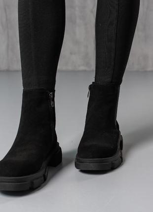 Стильні черевики челсі на резинці,чоботи чорні замшеві демі,демісезонні осінні,весняні (осінь-весна 2022-2023)8 фото