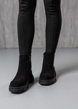Стильные ботинки челси на резинке,сапоги черные замшевые деми,демисезонные осенние,весенние (осень-весна 2022-2023)6 фото
