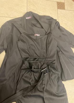 Костюм черный женский 3-ка тройка топ брюки жакет пиджак офисный2 фото