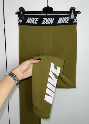 Спортивні лосіни nike леггінси найк з лампасною резинкою хакі зелені для бігу залу тренувань