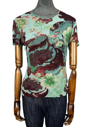 Різнокольорова футболка kenzo в принт та мілку  сітку